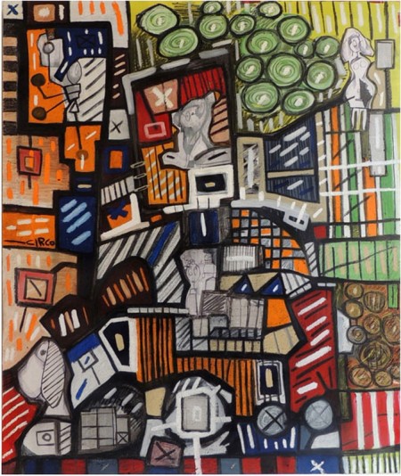 Igomenico T/M , acrilico e collage su tela cm 120x100