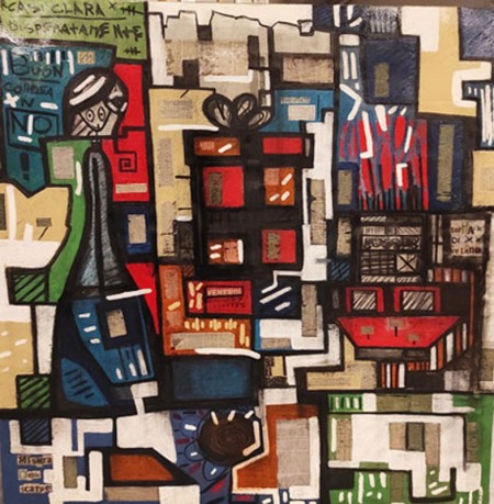 Igomenico T/M , acrilico e collage su tela cm 120x120