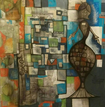 Igomenico T/M , acrilico e collage su tela cm 150x150